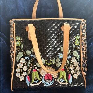 Retired Consuela Ezzy Classic Tote | Glossy Black Quilt + Blue Jag Panels